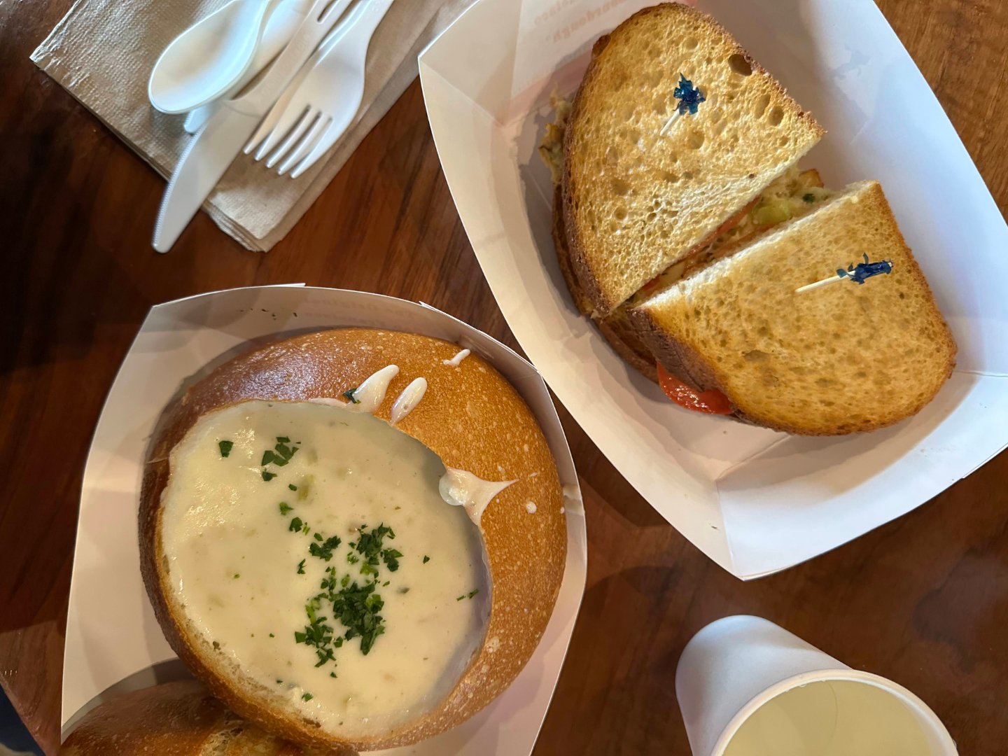 Boudin Bakery Clam Chowder and Sandwich